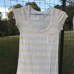 Cream and tan strip tee S